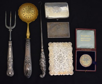 Lot 210 - Edward VII silver cigarette case, silver-handled button hook, a white metal card case, etc