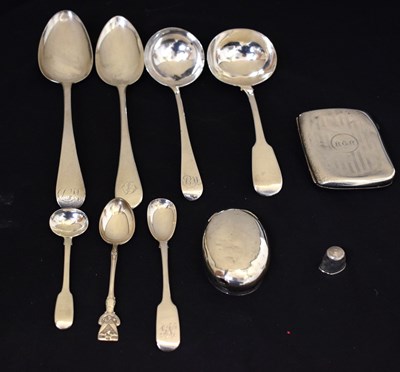 Lot 211 - Collection of silver items to include two George III silver tablespoons, ladles, etc