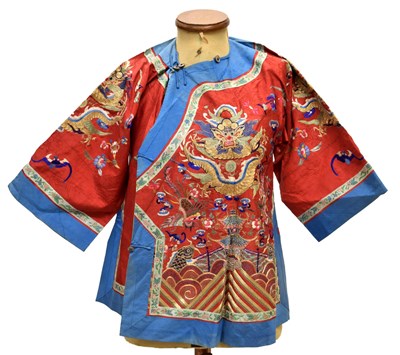 Lot 254 - Small Chinese silk red ground 'summer' robe or jacket