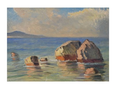 Lot 569 - Ladislav Herbert Struna (Czech, 1899-1980) - Oil on board - Coastal rocks