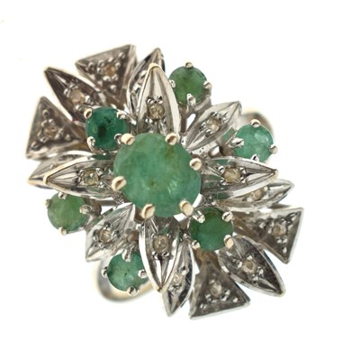 Lot 34 - Emerald and diamond cocktail ring