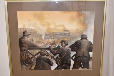 Lot 549 - John Harrison GRA (British, 20th century) - Watercolour - 'Spotters' Paradise Crewe Footbridge'