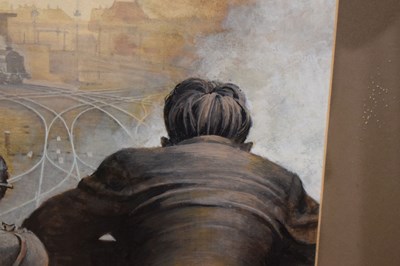 Lot 549 - John Harrison GRA (British, 20th century) - Watercolour - 'Spotters' Paradise Crewe Footbridge'