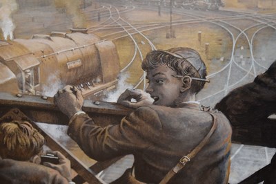 Lot 549 - John Harrison GRA (British, 20th century) - Watercolour - 'Spotters' Paradise Crewe Footbridge'