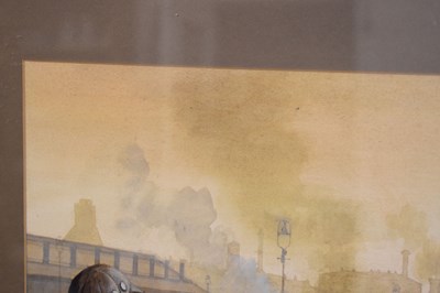 Lot 549 - John Harrison GRA (British, 20th century) - Watercolour - 'Spotters' Paradise Crewe Footbridge'