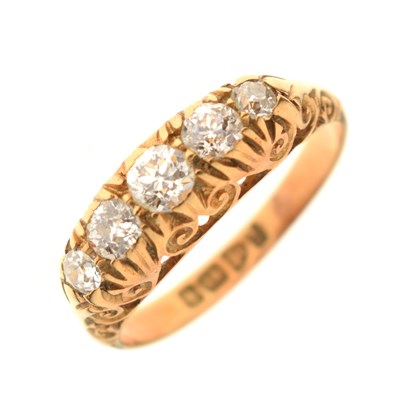 Lot 19 - Diamond five-stone 18ct yellow gold ring