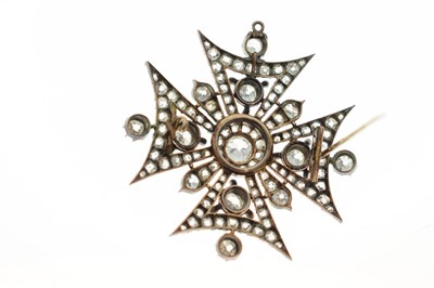 Lot 22 - Victorian diamond yellow and white metal brooch in the form of a Maltese Cross