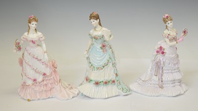 Lot 512 - Royal Worcester - Three Splendour at Court porcelain figures