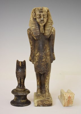 Lot 351 - Plaster figure of an Egyptian Pharaoh, bird (Horus), and oxen (3)