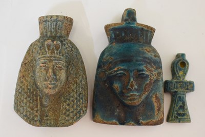 Lot 352 - Three Egyptian turquoise-glaze faienced items