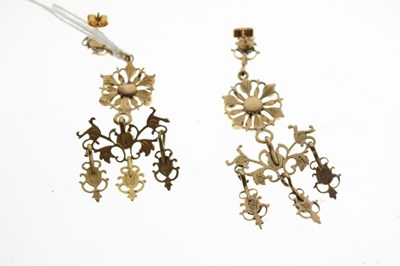 Lot 85 - Pair of Victorian yellow metal earrings set garnets