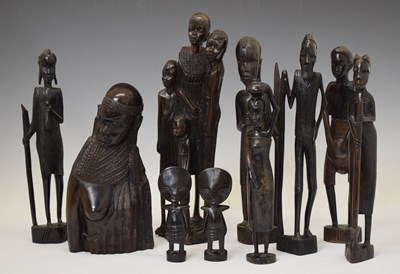 Lot 357 - Collection of African carved hardwood Maasai style figures