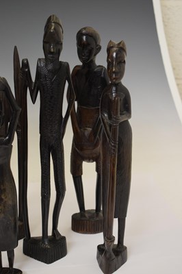 Lot 357 - Collection of African carved hardwood Maasai style figures