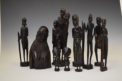 Lot 357 - Collection of African carved hardwood Maasai style figures