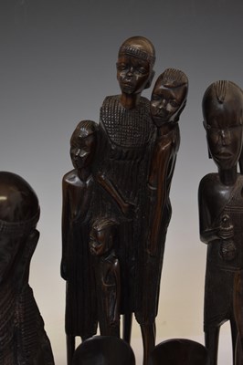 Lot 357 - Collection of African carved hardwood Maasai style figures