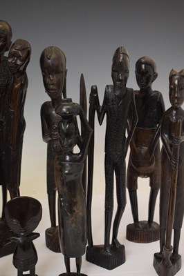 Lot 357 - Collection of African carved hardwood Maasai style figures