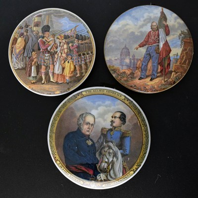 Lot 493 - Three 19th century Pratt ware pot lids Embarking for the East, Garibaldi, etc