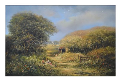 Lot 571 - Edward Ted Dyer (b.1940) - Oil on canvas - Country path with figures