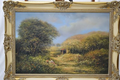 Lot 571 - Edward Ted Dyer (b.1940) - Oil on canvas - Country path with figures