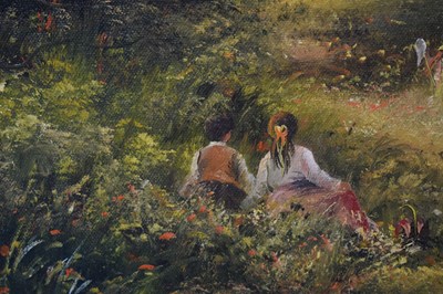Lot 571 - Edward Ted Dyer (b.1940) - Oil on canvas - Country path with figures