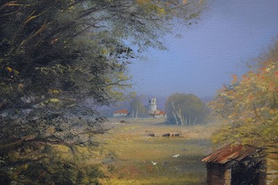 Lot 571 - Edward Ted Dyer (b.1940) - Oil on canvas - Country path with figures