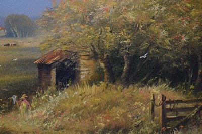 Lot 571 - Edward Ted Dyer (b.1940) - Oil on canvas - Country path with figures