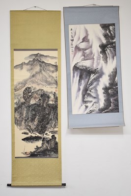 Lot 539 - Two Chinese scrolls depicting mountainous landscapes