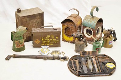 Lot 338 - Two signalling lamps, Jaguar tool kit, etc