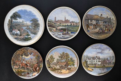 Lot 472 - Six 19th century Pratt ware pot lids Osbourne House, Deer Drinking, etc