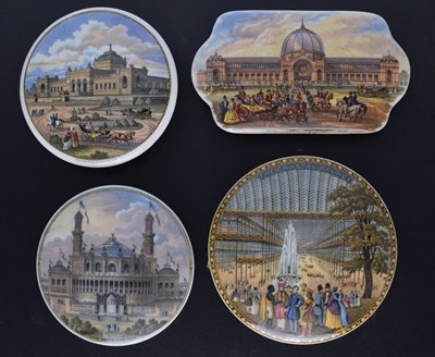 Lot 473 - Four 19th century Pratt ware pot lids Philadelphia Exhibition, Paris Exhibition, Crystal Palace, etc