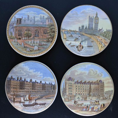 Lot 474 - Four 19th century Pratt ware pot lids New St Thomas Hospital, Charing Cross, Thames Embankment, etc