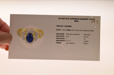 Lot 52 - 18ct gold, sapphire (0.9ct) and diamond ring