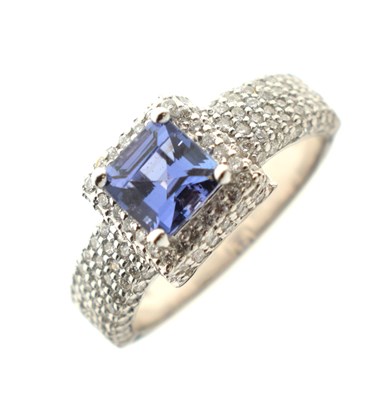 Lot 53 - 18ct white gold, AAA tanzanite and diamond ring