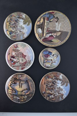 Lot 475 - Six 19th century Pratt ware pot lids A False Move, The Village Wedding, etc