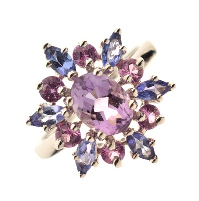 Lot 66 - Purple and pink multi-stone cluster 9ct white gold ring