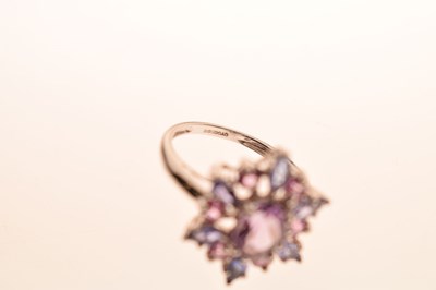 Lot 66 - Purple and pink multi-stone cluster 9ct white gold ring