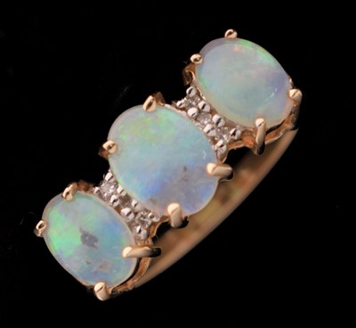 Lot 42 - Opal three-stone 14ct gold ring