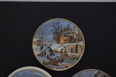 Lot 476 - Three 19th century Pratt ware pot lids Dangerous Skating, Alas Poor Bruin, and Dutch Winter Scene