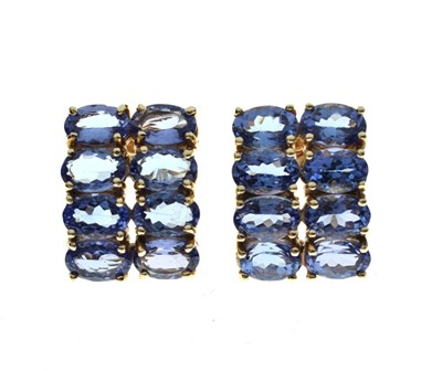 Lot 183 - Pair of 9ct gold and tanzanite earrings