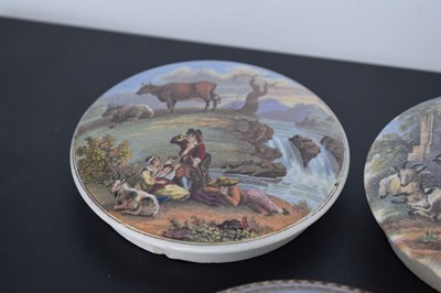 Lot 479 - Five 19th century Pratt ware pot lids The Red Bull Inn, The Waterfall, Tam O'Shanter, etc
