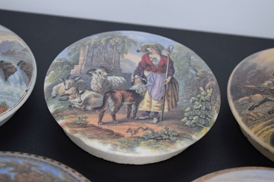 Lot 479 - Five 19th century Pratt ware pot lids The Red Bull Inn, The Waterfall, Tam O'Shanter, etc