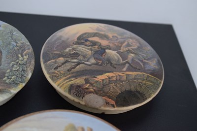 Lot 479 - Five 19th century Pratt ware pot lids The Red Bull Inn, The Waterfall, Tam O'Shanter, etc