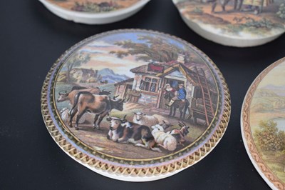 Lot 479 - Five 19th century Pratt ware pot lids The Red Bull Inn, The Waterfall, Tam O'Shanter, etc