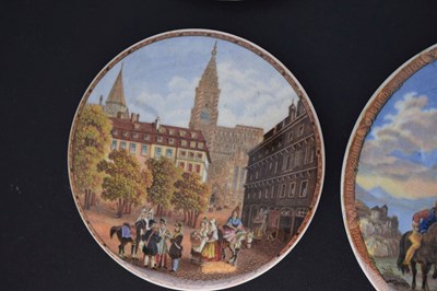 Lot 480 - Four 19th century Pratt ware pot lids featuring Continental scenes