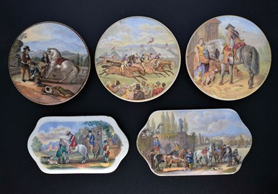 Lot 481 - Five 19th century Pratt ware pot lids The Trooper, Preparing for the Ride, Derby Day, etc