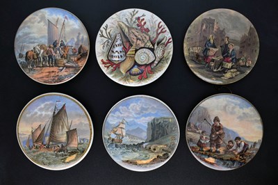 Lot 483 - Six 19th century Pratt ware pot lids The Chin-Chew River, Hauling in the Trawl, etc