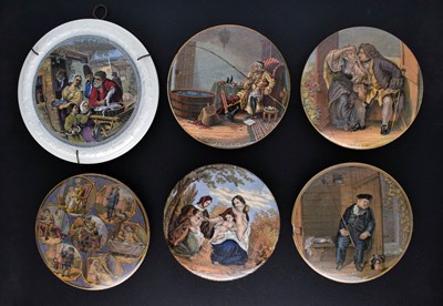 Lot 485 - Six 19th century Pratt ware pot lids Charity, On Guard, The Enthusiast, etc