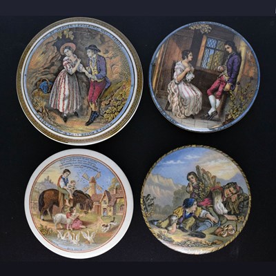 Lot 487 - Four 19th century Pratt ware pot lids I See You My Boy, Our Pets, etc