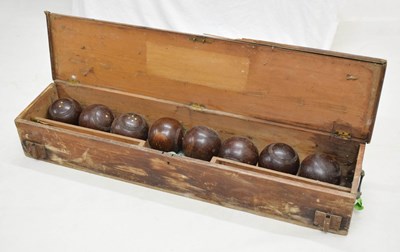 Lot 368 - Vintage pine-cased lawn bowls set