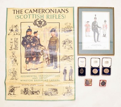 Lot 419 - Collection of N.R.A. Rifle Club medallions, Cameronians poster, etc